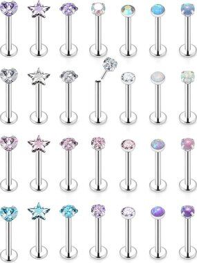 14K Gold Plated Threadless Nose Rings & Flat Back Earrings for Piercings